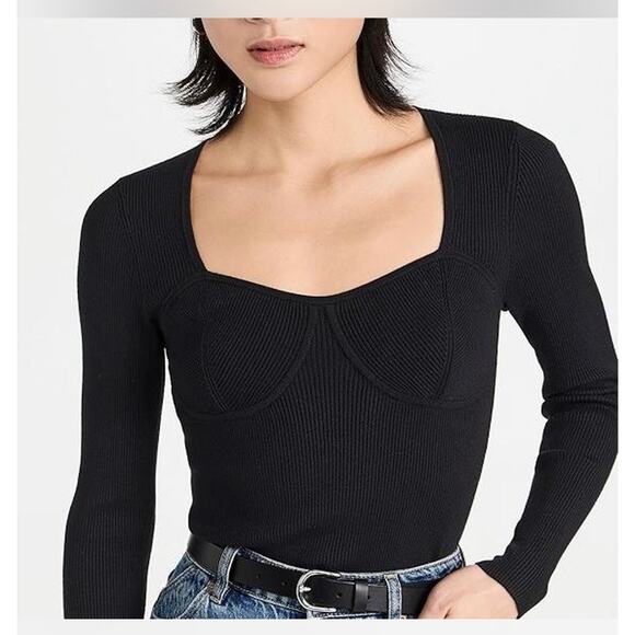 Madewell Black Wide Rib Sweetheart Corset Fitted Sweater Top Size XXS - Picture 1 of 13